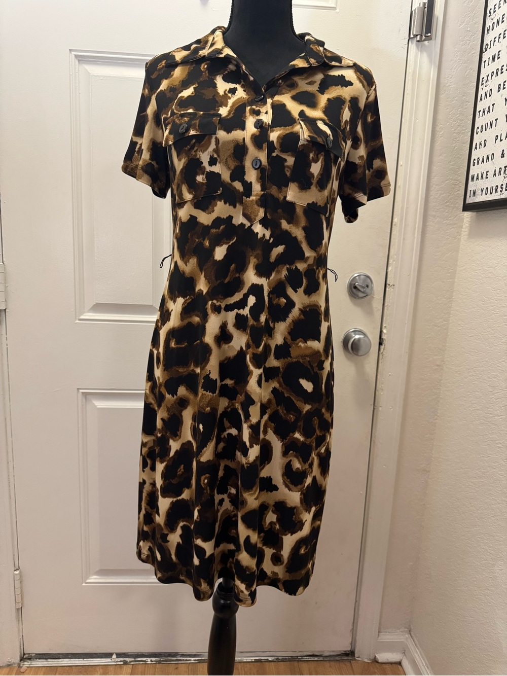 Saint Tropez West Leopard-Print Shirt Dress - Black & Tan 0459